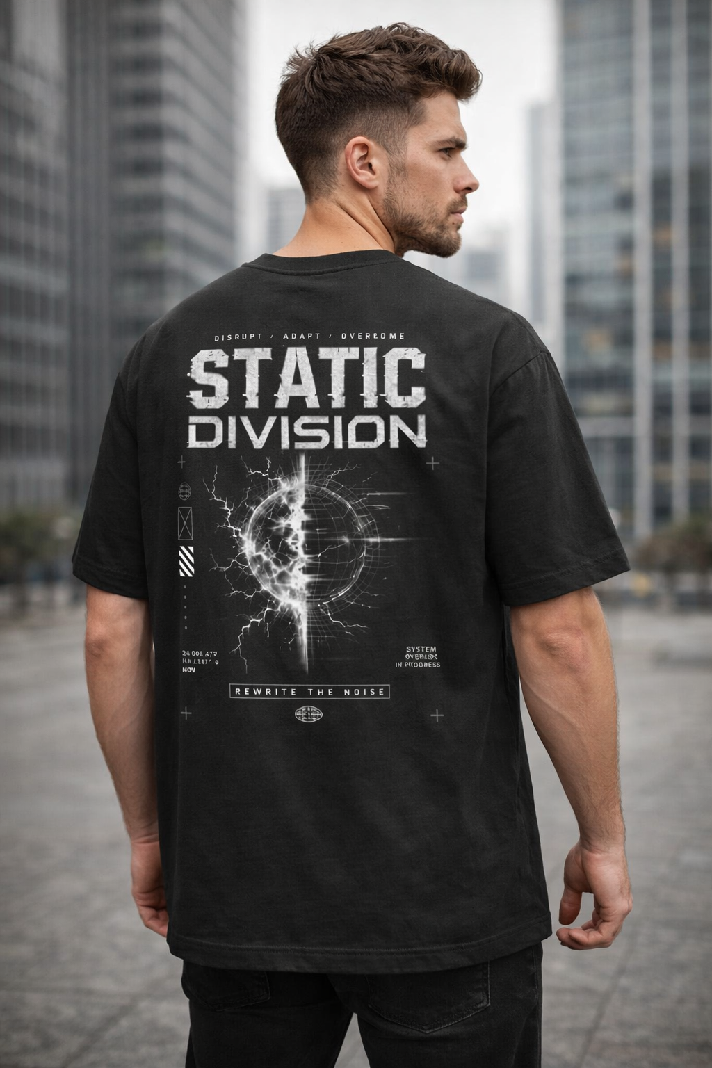 Veltrix Static Division Oversized Black Unisex T-shirt