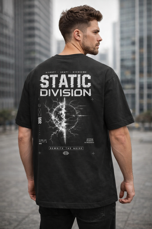 Veltrix Static Division Oversized Black Unisex T-shirt