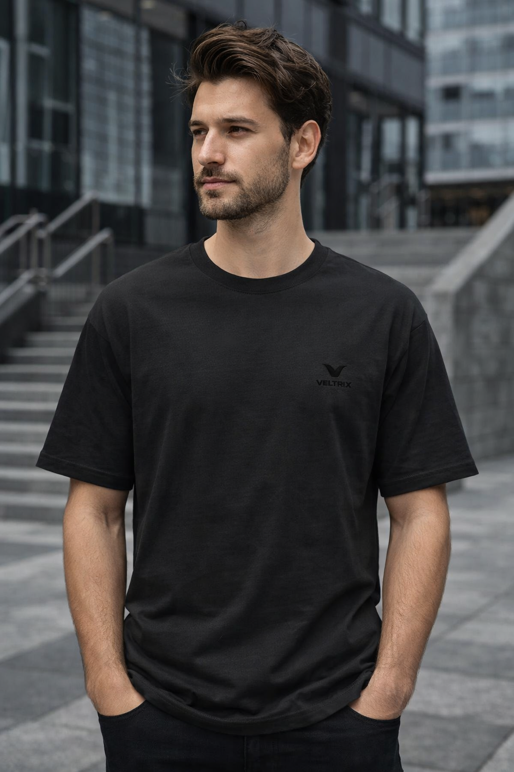 Veltrix Static Division Oversized Black Unisex T-shirt