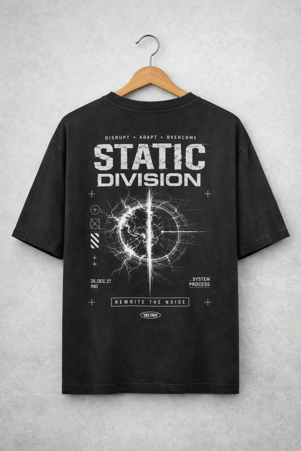 Veltrix Static Division Oversized Black Unisex T-shirt