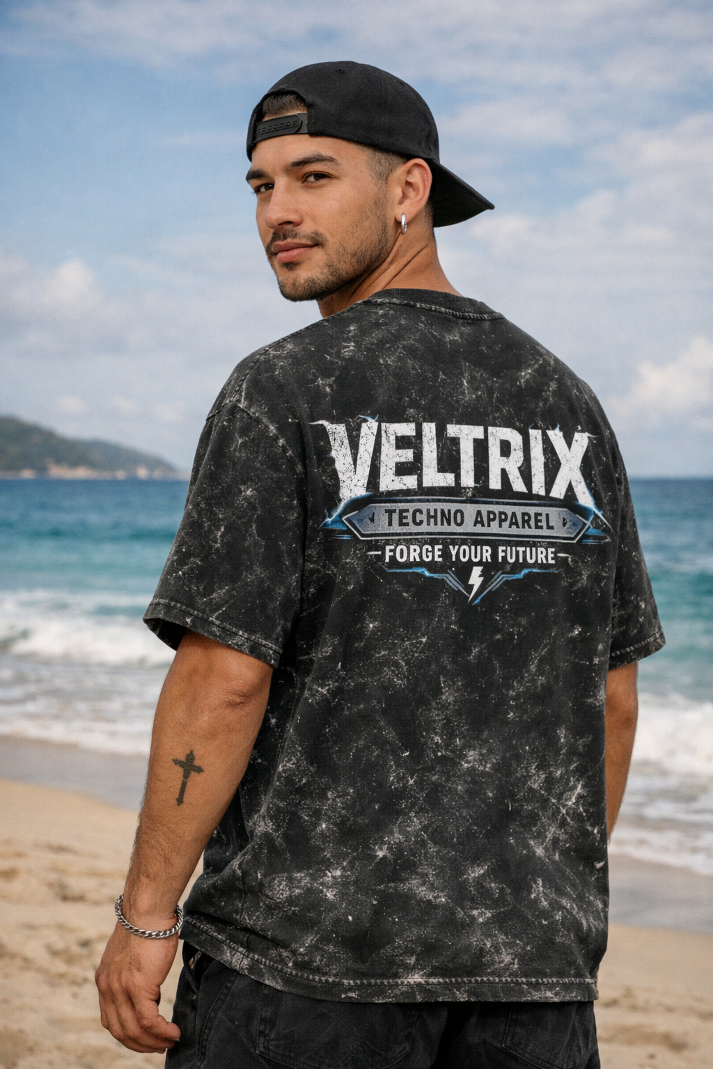 Veltrix Acid‑Wash Oversized Tee – Forge Your Future Edition