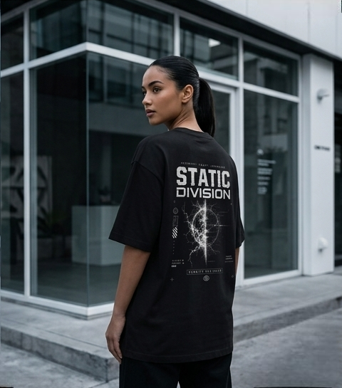 Veltrix Static Division Oversized Black Unisex T-shirt